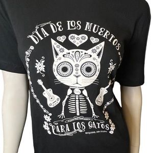 NEW Squirrel Den Studio Day of the Dead Cat Skeleton T-Shirt Medium